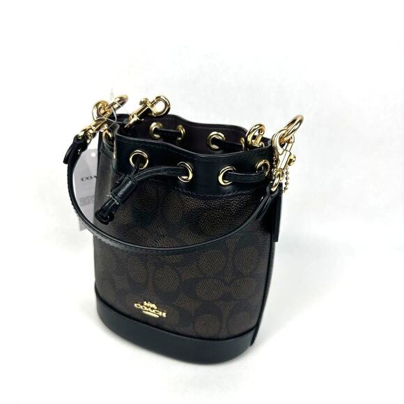 NWT Coach Mini Bucket Bag In Signature Canvas in Walnut/Black CW299 - Picture 3 of 12